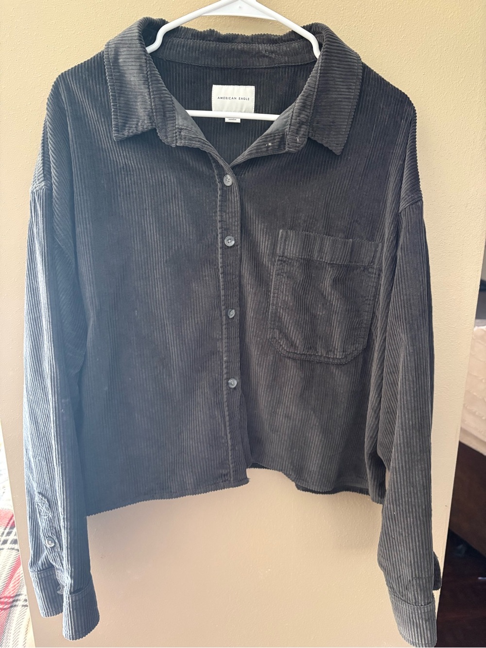 American Eagle Outfitters Charcoal Corduroy Button-Up Shirt